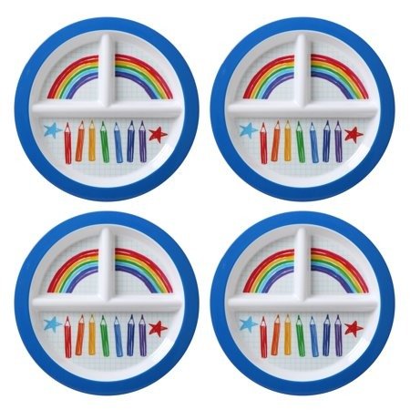 Mainstays Kids 4-Pack Melamine Round Divided Plate, Multiple Prints
