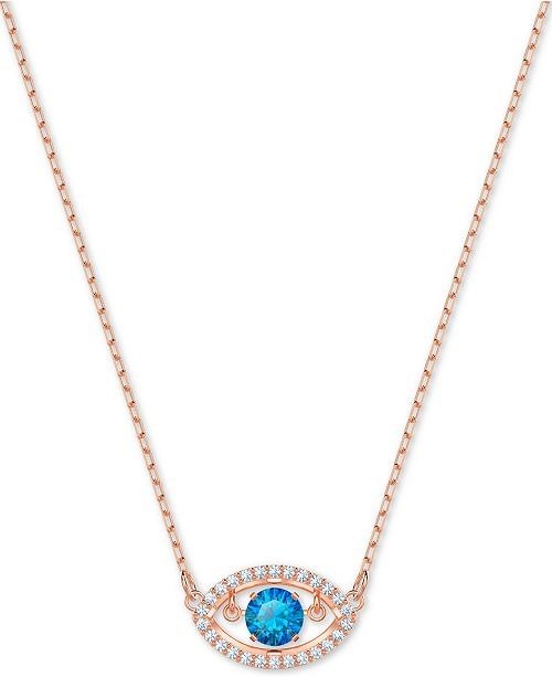 Rose Gold-Tone Crystal Evil Eye Pendant Necklace, 14-4/5" + 4" extender