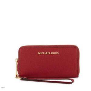 MICHAEL Michael Kors Jet Set Travel Saffiano Multifunction Tech Wristlet Wallet, Cherry @ Neiman Marcus