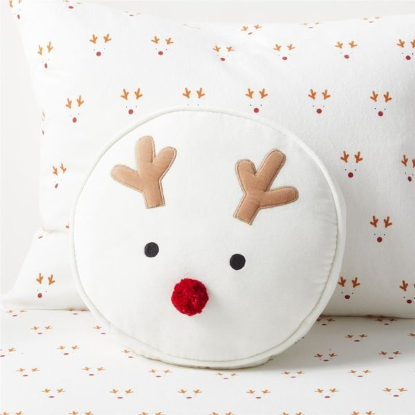 Round Velvet Reindeer Kids Christmas Throw Pillow | Crate & Kids