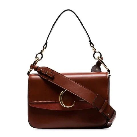sepia brown medium C ring leather shoulder bag