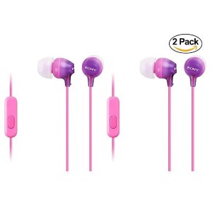 Sony MDR-EX15AP Fashion Color EX Series In-Ear Headphones with Mic (Purple) - 2 Pack