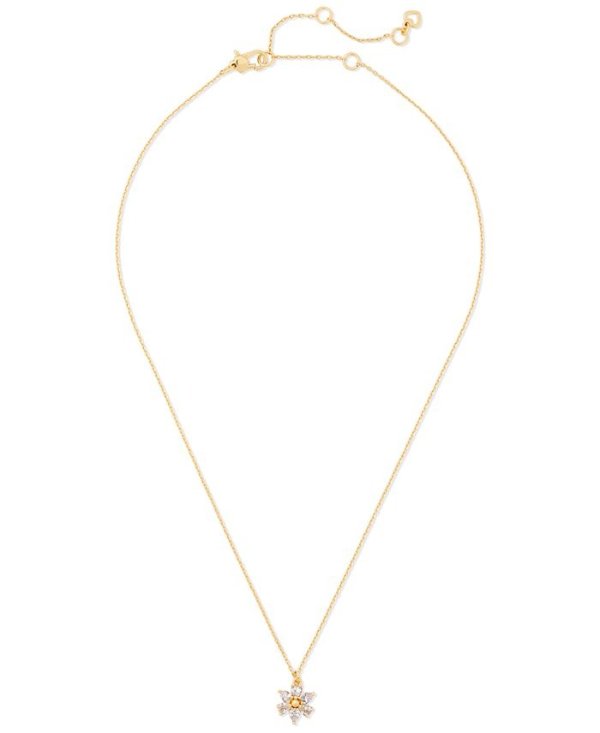 Gold-Tone Cubic Zirconia Flower Mini Pendant Necklace, 16" + 3" extender