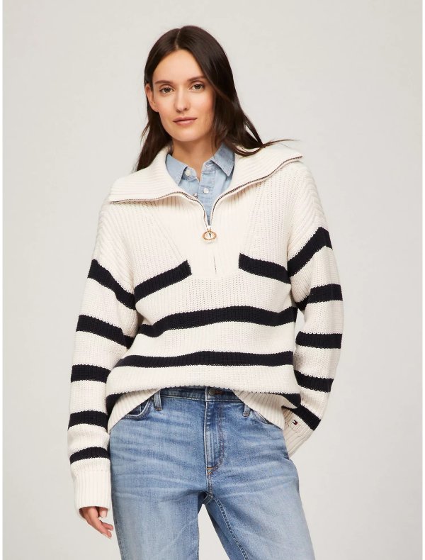 Stripe Half-Zip Sweater