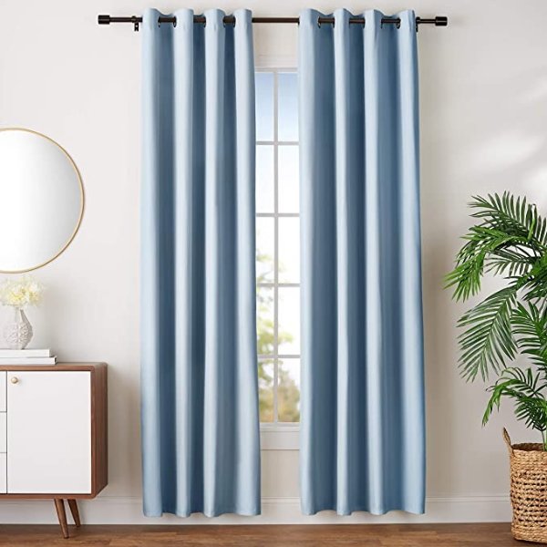 Amazon Basics Room Darkening Blackout Window Curtains with Grommets - 42 x 96-Inch, Light Blue, 2 Panels