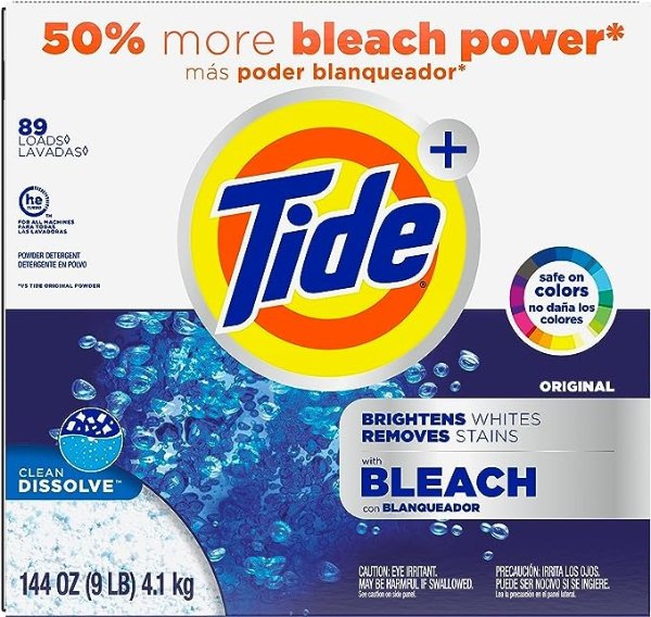 Plus Bleach Powder Laundry Detergent, Original, 89 Loads, 144 Ounce, White