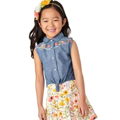 GymboreeGirls Sleeveless Embroidered Floral Chambray Tank Top - Country Trail | Gymboree - CITRUS CHAMBRAY