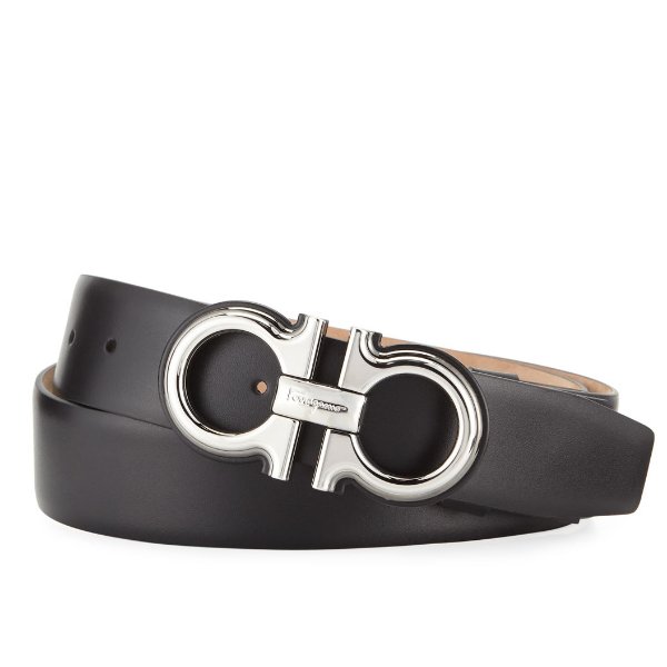 Men's Double-Gancio Leather Belt
