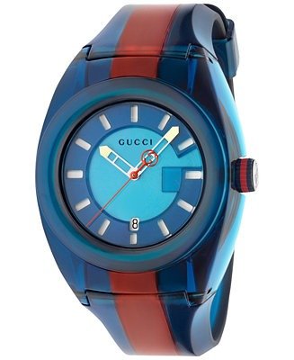 Unisex Swiss Gucci Sync Blue-Red-Blue Transparent Rubber Strap Watch 46mm
