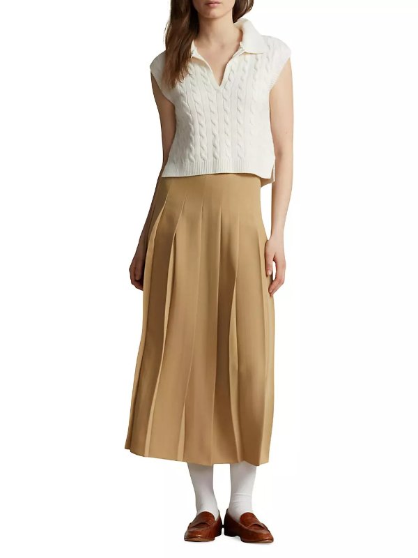 Pleated Satin Midi-Skirt