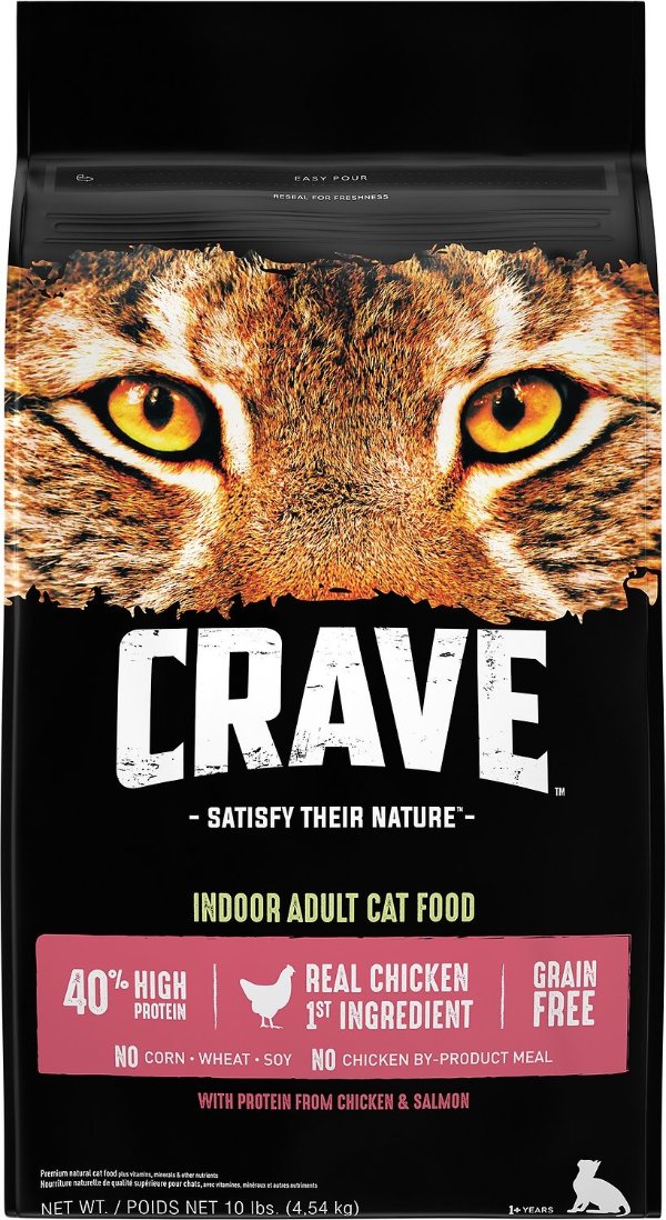 CRAVE with Protein from Chicken & Salmon Indoor Adult Grain-Free Dry Cat Food, 10-lb bag - Chewy.com