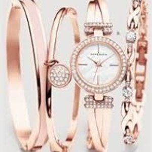 Extended: Anne Klein Women's AK/2238RGST Swarovski Crystal-Accented Rose Gold-Tone Bangle Watch and Bracelet Set