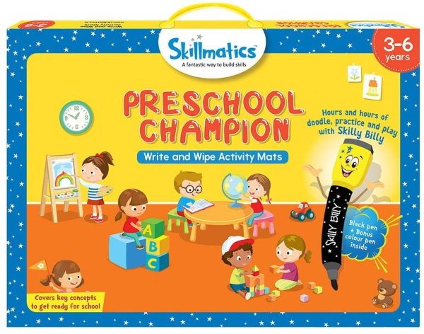 Educational Game: Preschool Champion (3-6 Years) | Erasable and Reusable Activity Mats with 2 Dry Erase Markers | Learning Tools for Boys and Girls 3, 4, 5, 6 Years