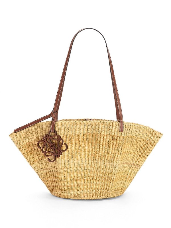Small Shell Leather-Trimmed Basket Bag