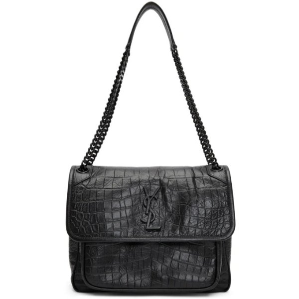 Black Medium Croc Niki Bag