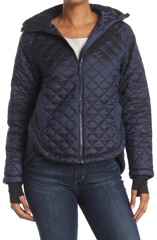 Quilted Hooded Zip Front Jacket