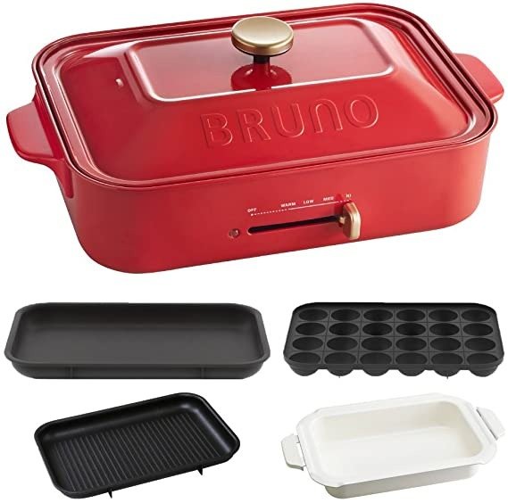 BRUNO 小巧电烤炉+陶瓷涂层锅+烤盘 3 件套(红色)