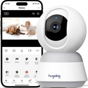 Hugolog 3K 5MP Indoor Pan/Tilt Security Camera with Auto-Focus