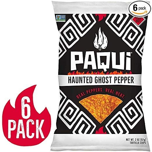 Spicy Hot Tortilla Chips, Gluten Free Snacks, Haunted Ghost Pepper, (6) 2oz Bags