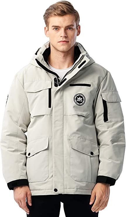 Men's Windproof Down Jacket Hooded Winter Coat Parka with Pockets