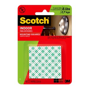 Scotch Indoor Mounting Tape, Holds up to 6 pounds, 1x1 inch, 48 squares