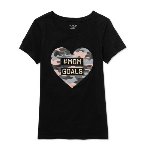 Womens Mommy And Me Short Sleeve 'Mom Goals' Camo Heart Matching Graphic Tee