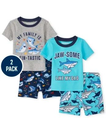 Baby And Toddler Boys Short Sleeve 'Jaw-Some Like My Dad' And 'My Family Is Fin-Tastic' Snug Fit Cotton Pajamas 2-Pack | The Children's Place - GULFSTREAM