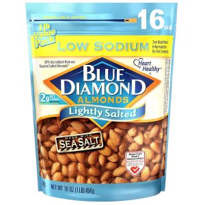Blue Diamond Almonds Low Sodium Lightly Salted Snack Nuts, 16 Oz Resealable Bag (Pack of 1)