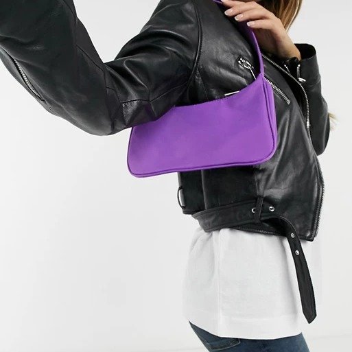 nylon curved 90s shoulder bag in jewel purple | ASOS