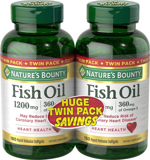 Fish Oil 1200 mg Twin Packs, 180-Count per bottle (360 Total Count) Rapid Release Liquid Softgels