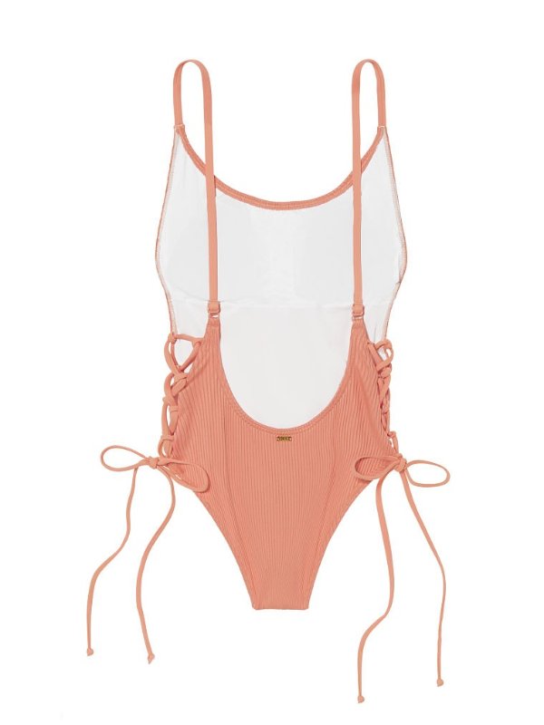 Ribbed Lace-Up One-Piece - PINK - Victoria's Secret