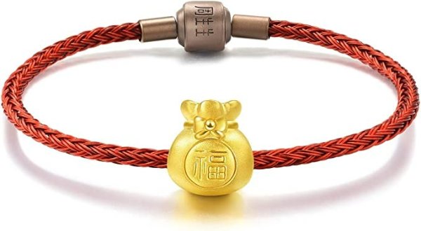 999 24K Solid Gold Fortune Bag Charm Bracelet for Women 89197C