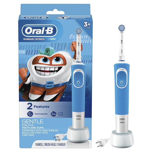 Oral-B 儿童电动牙刷，配刷头和定时器，适合3岁+儿童