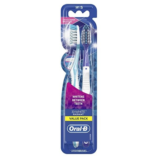 3D White Radiant Whitening Manual Toothbrush, 2 Count