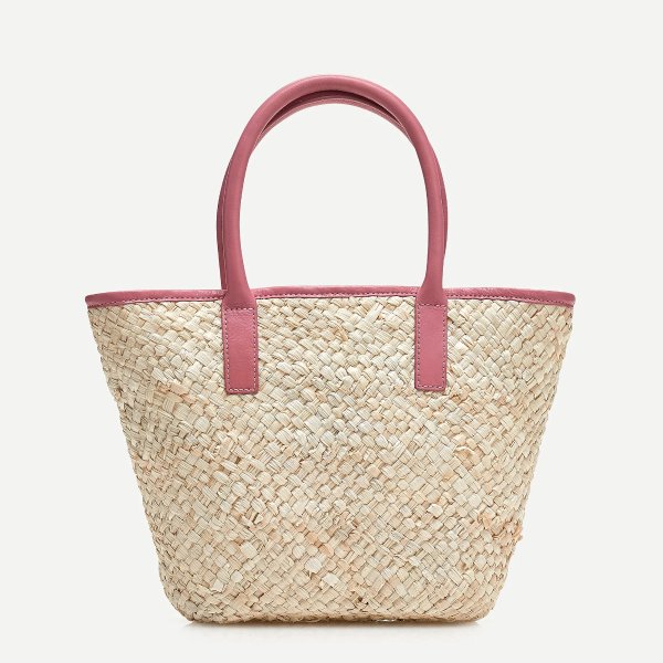 Woven tote with leather trim