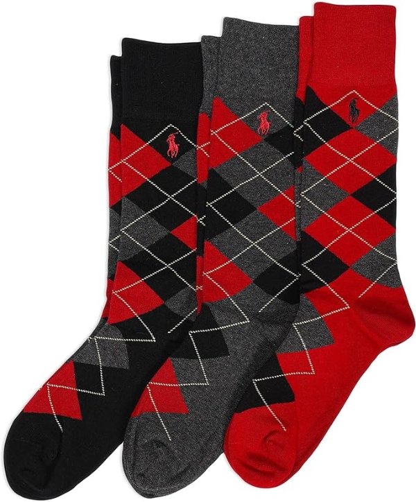 Men's Argyle 男士红色系格纹长袜3双装