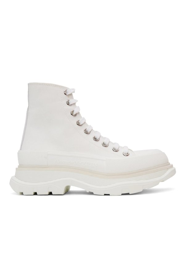 White Tread Slick Platform High Sneakers
