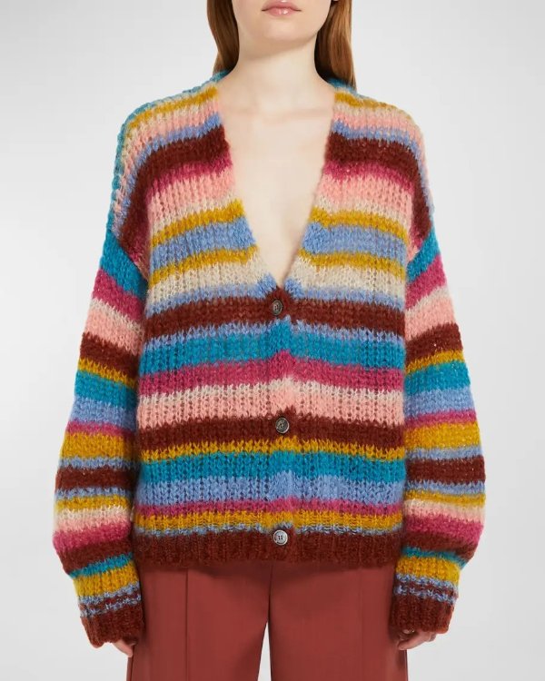 Gerarda Striped Wool Button-Front Cardigan