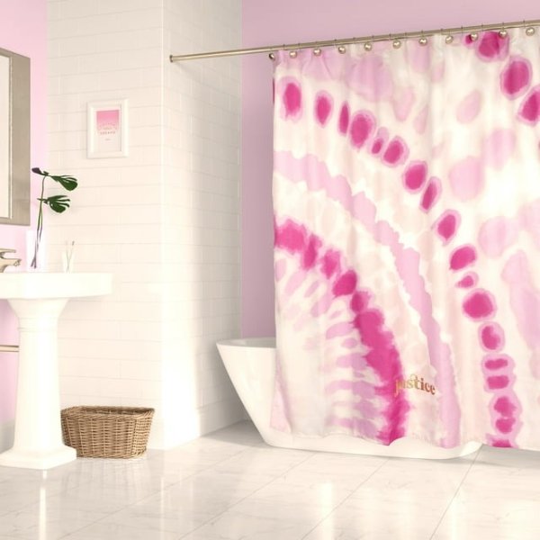 Justice Pink Tie Dye Shower Curtain and Hooks Set, Microfiber