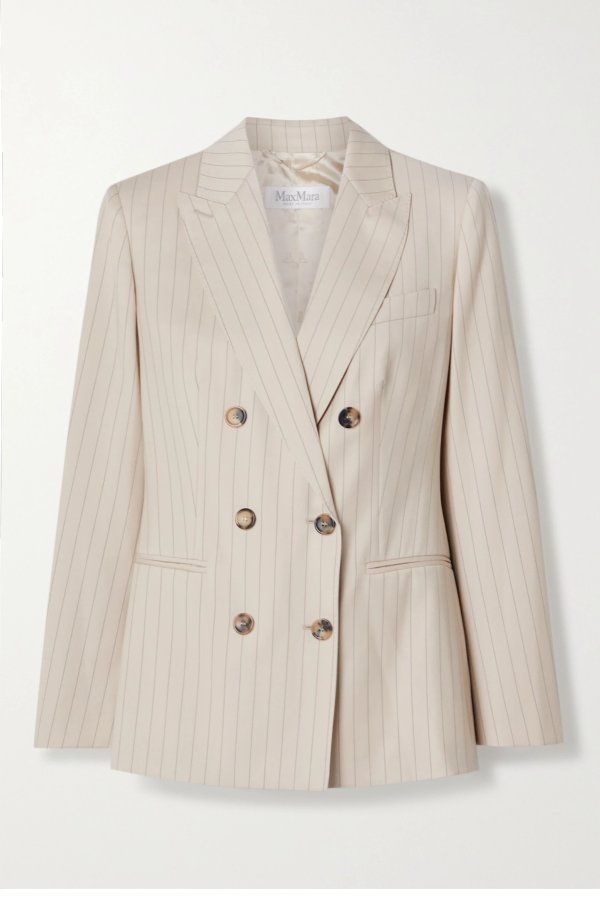 Zinco double-breasted pinstriped wool-twill blazer