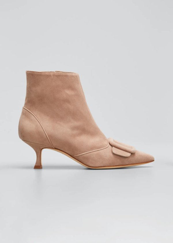 Baylow Suede Buckle Ankle Booties, Nude