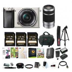 Sony Alpha a6000 Mirrorless Camera w/ 16-50mm& 55-210mm f/4.5-6.3 Lens (Silver)