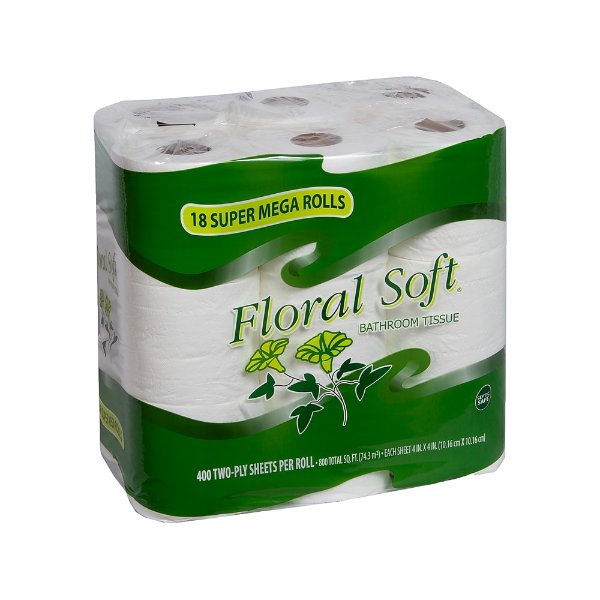 Floral Soft Standard 2-Ply Standard Toilet Paper, White, 400 Sheets/Roll, 18 Rolls