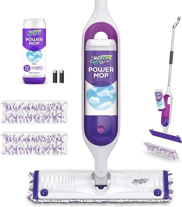 PowerMop Multi-Surface Mop Kit for Floor Cleaning, Fresh Scent, Mopping Kit Includes PowerMop, 2 Mopping Pad Refills, 1 Floor Cleaning Solution with Fresh Scent and 2 Batteries