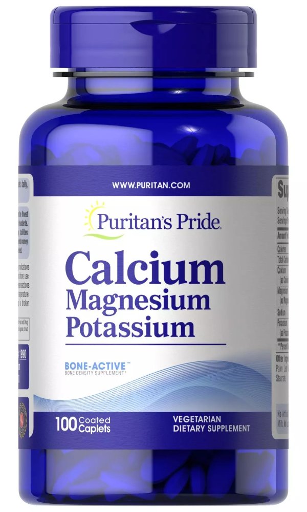 Calcium Magnesium and Potassium 100 Caplets | Puritan's Pride