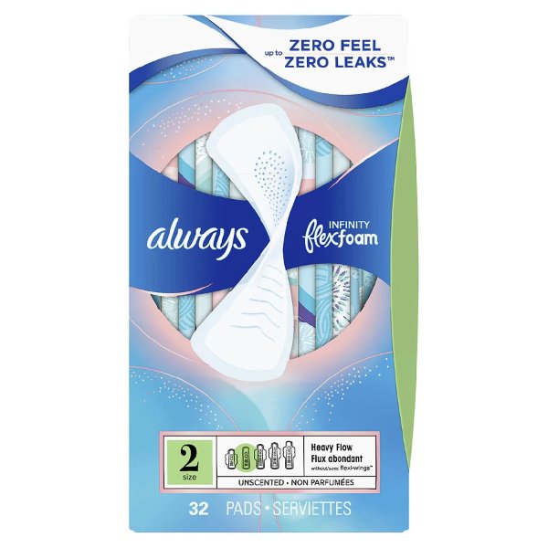 Infinity FlexFoam Pads for Women Heavy Flow without Wings Unscented Unscented, 2