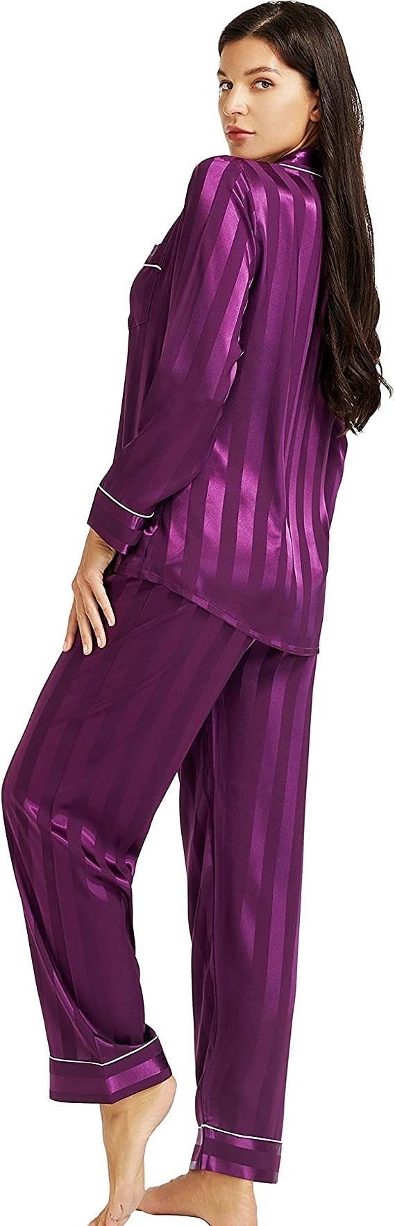 Silk Satin Womens Pajama Sets Button Down Sleepwear Loungewear XS~3XL