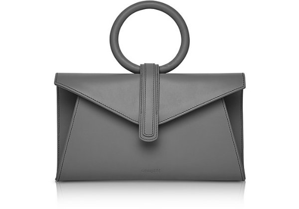 Cloud Grey Leather Valery Mini Clutch Bag w/Shoulder Strap