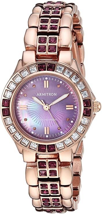 Women's 75/3689VMRG Amethyst Colored Genuine Crystal Accented Rose Gold-Tone Watch