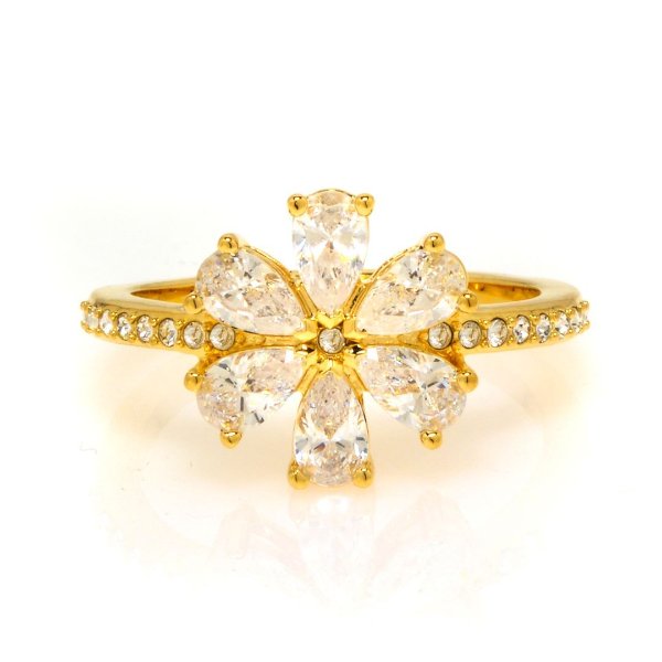 Botanical Gold Tone And Czech White Crystal Ring Sz 5.75 5542531